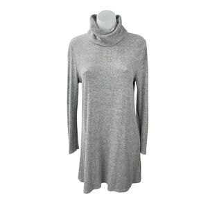 Neely Women's Gray Ribbed Knit Cowl Neck Long Sleeve Mini Tunic Sweater Dress M